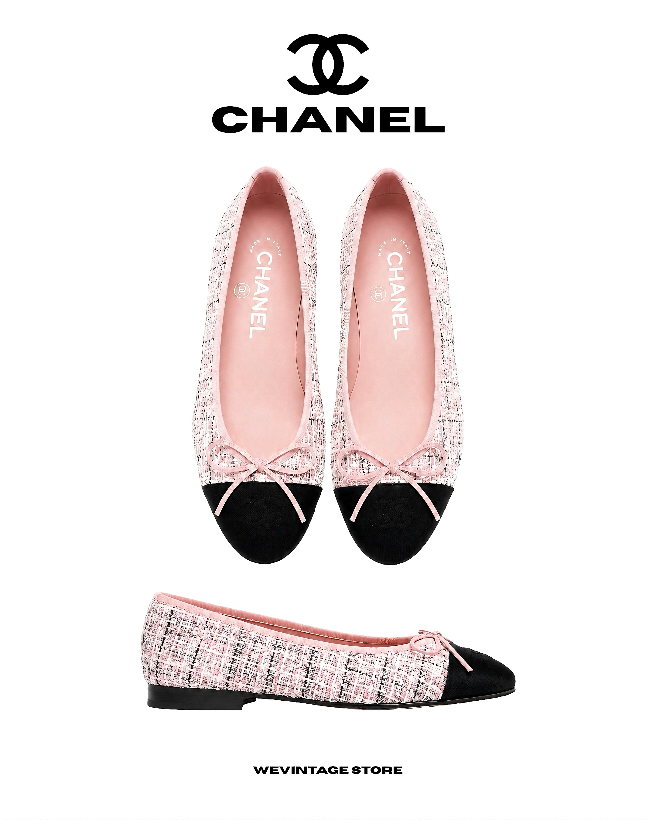 CHANEL TWEED & BALLERINA FLATS -PINK/BLACK