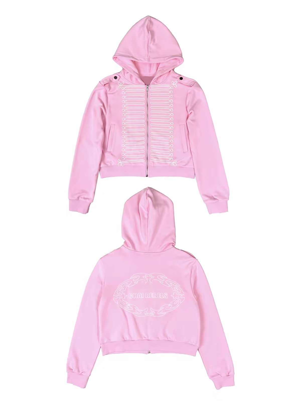 Chai Rebels - Military Style Zip-Up Hoodie (PINK)