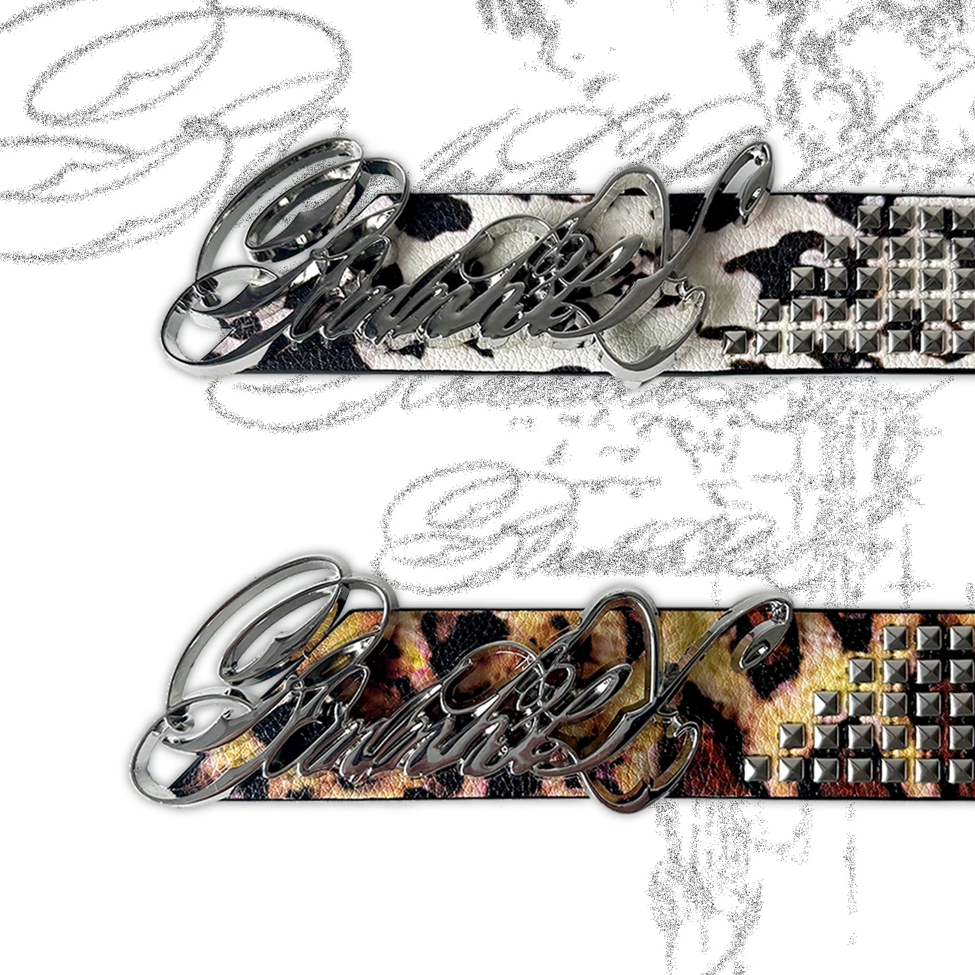 Y2K Grunge Studded Belt with Oversized Metal Buckle - Leopard & Cow Print