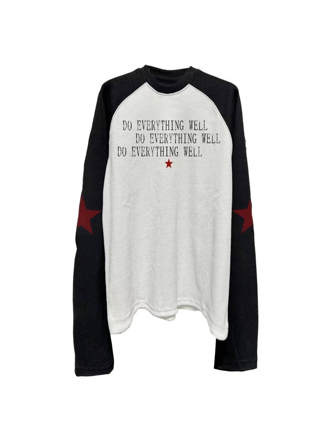 RIBBED STAR SLOGAN RAGLAN SLEEVES TOP