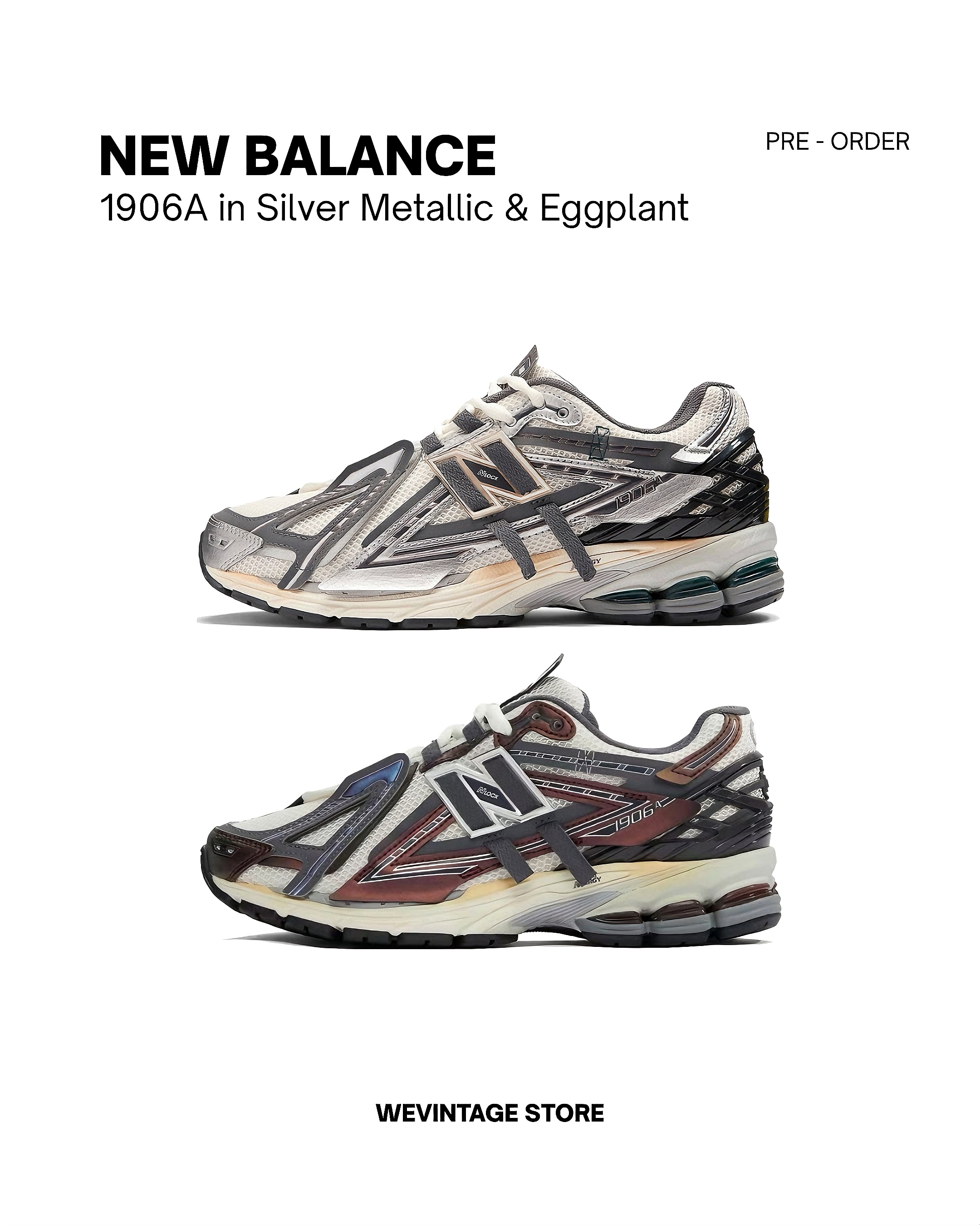 NEW BALANCE 1906A in Silver Metallic & Eggplant