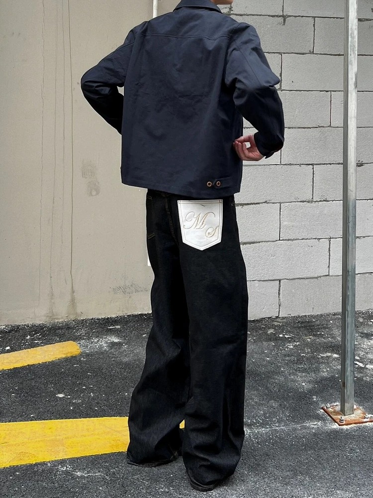 Premium Black Denim: "Monogram" Wide-Leg Jeans