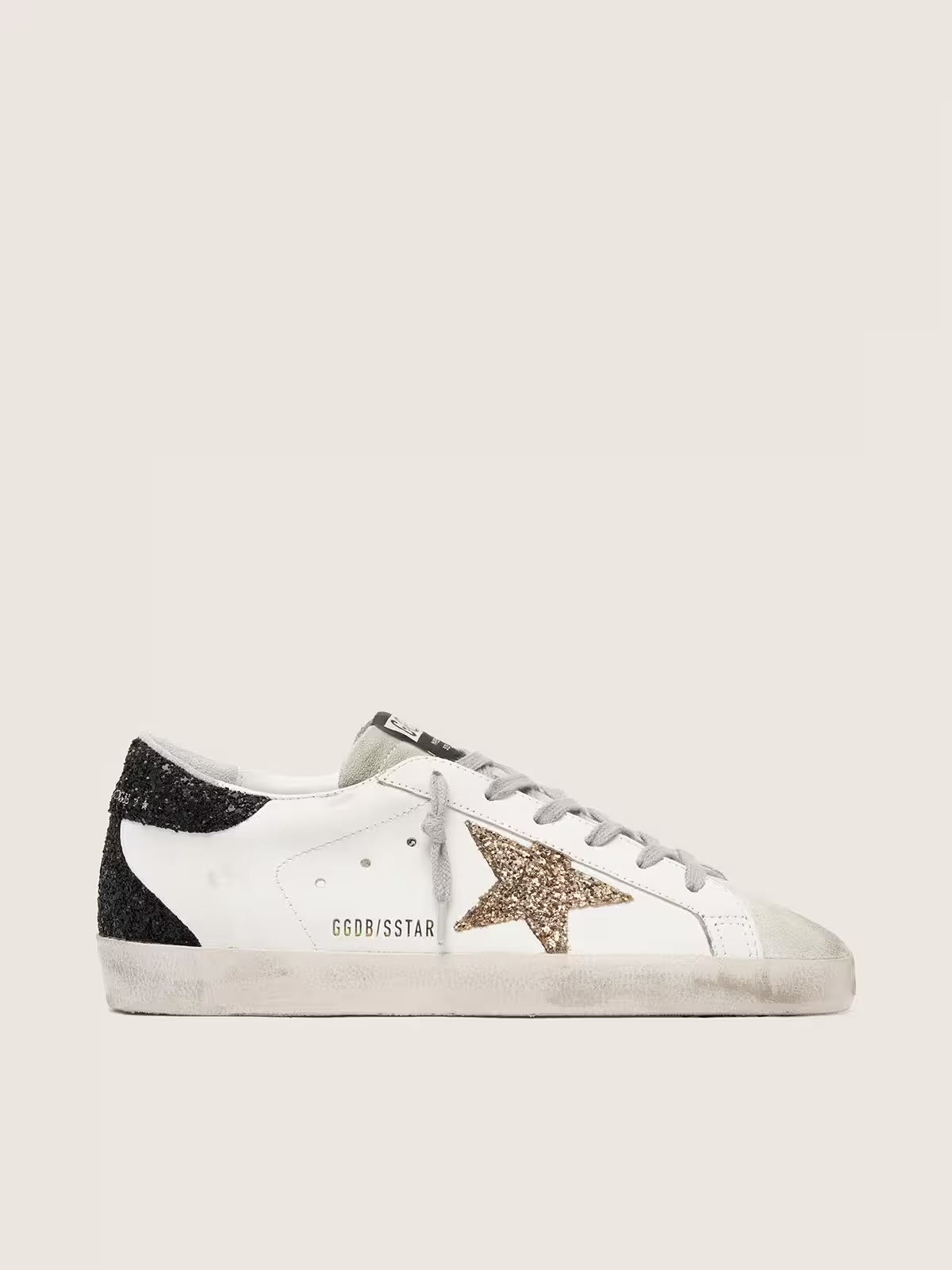 GOLDEN GOOSE Super-Star in nappa leather with gold glitter star and black glitter heel tab