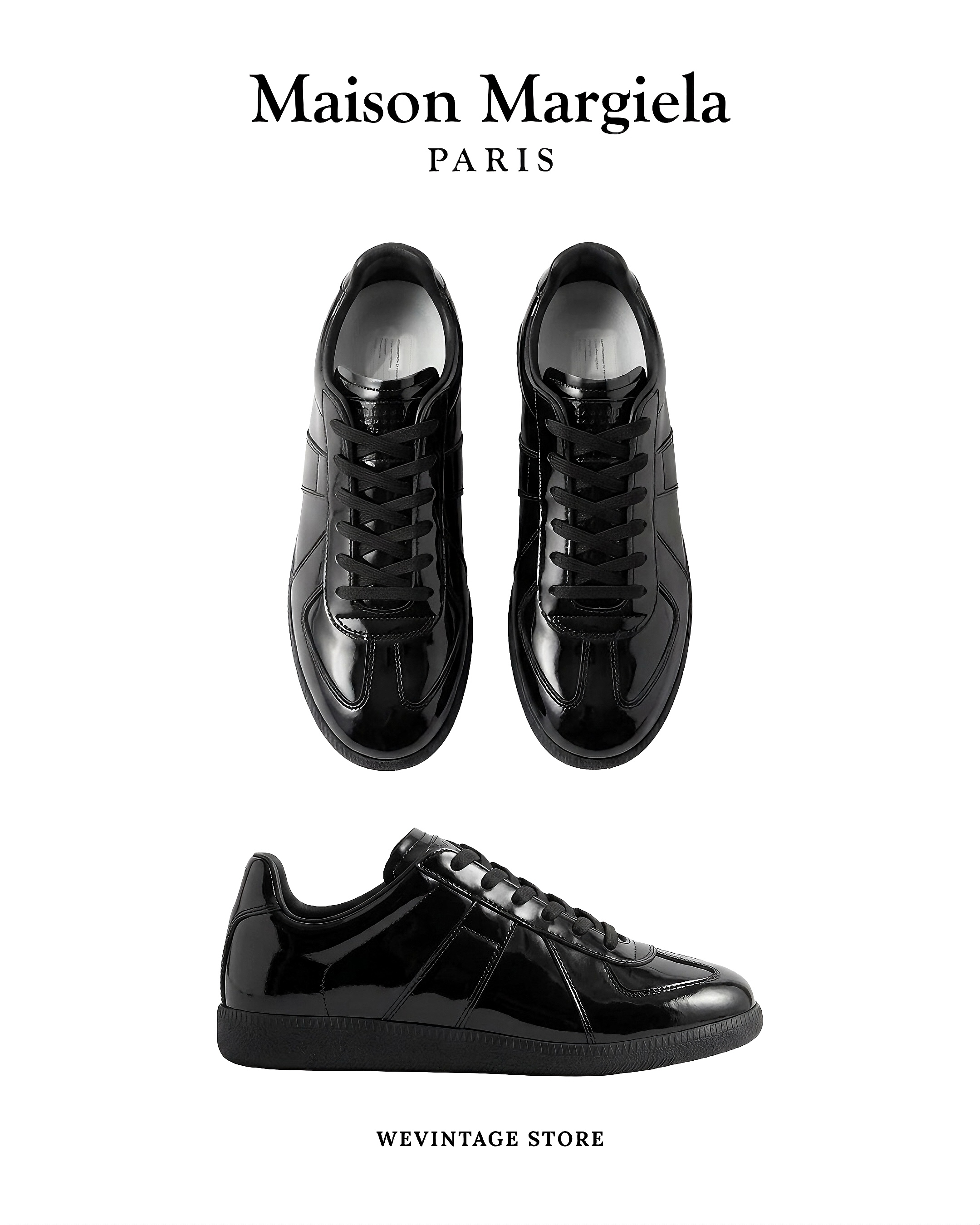 MAISON MARGIELA “REPLICA” BLACK PATENT LEATHER SNEAKERS (High Quality)