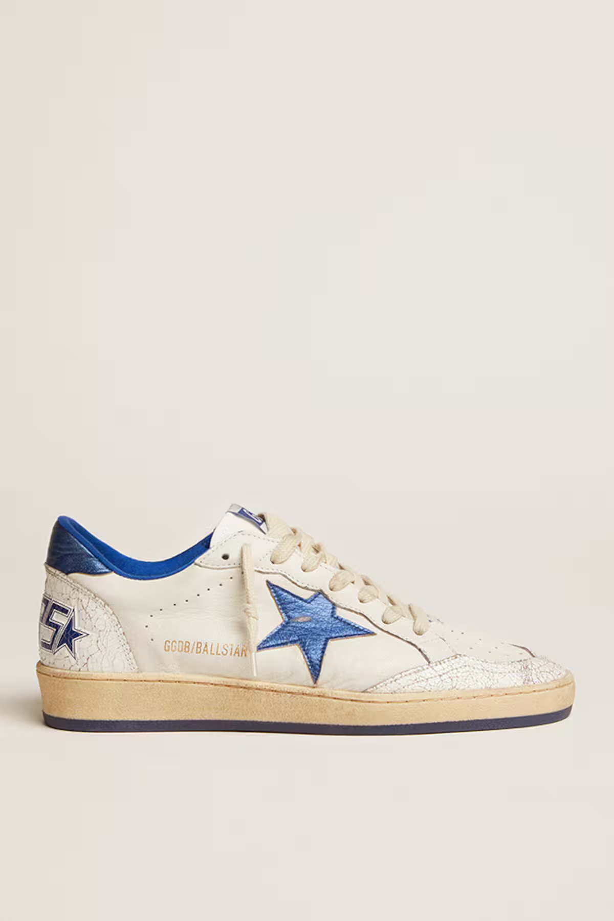 Ball Star in white nappa with bright blue metallic leather star and heel tab