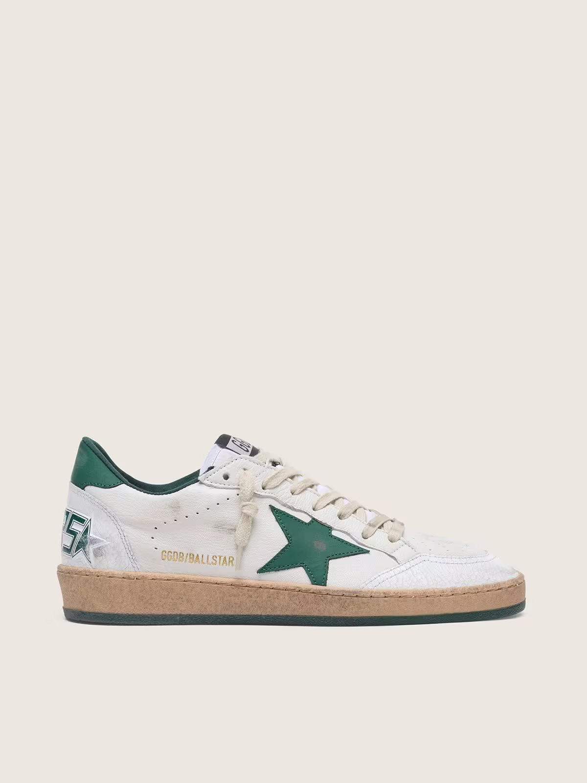 Ball Star in white nappa leather with green leather star and heel tab