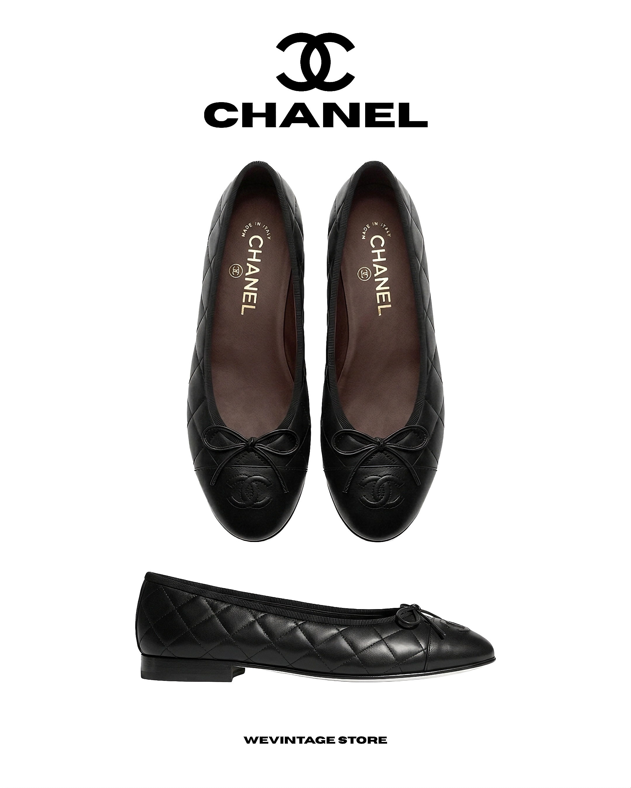 CHANEL BLACK QUILTED LAMBSKIN BALLET FLATS