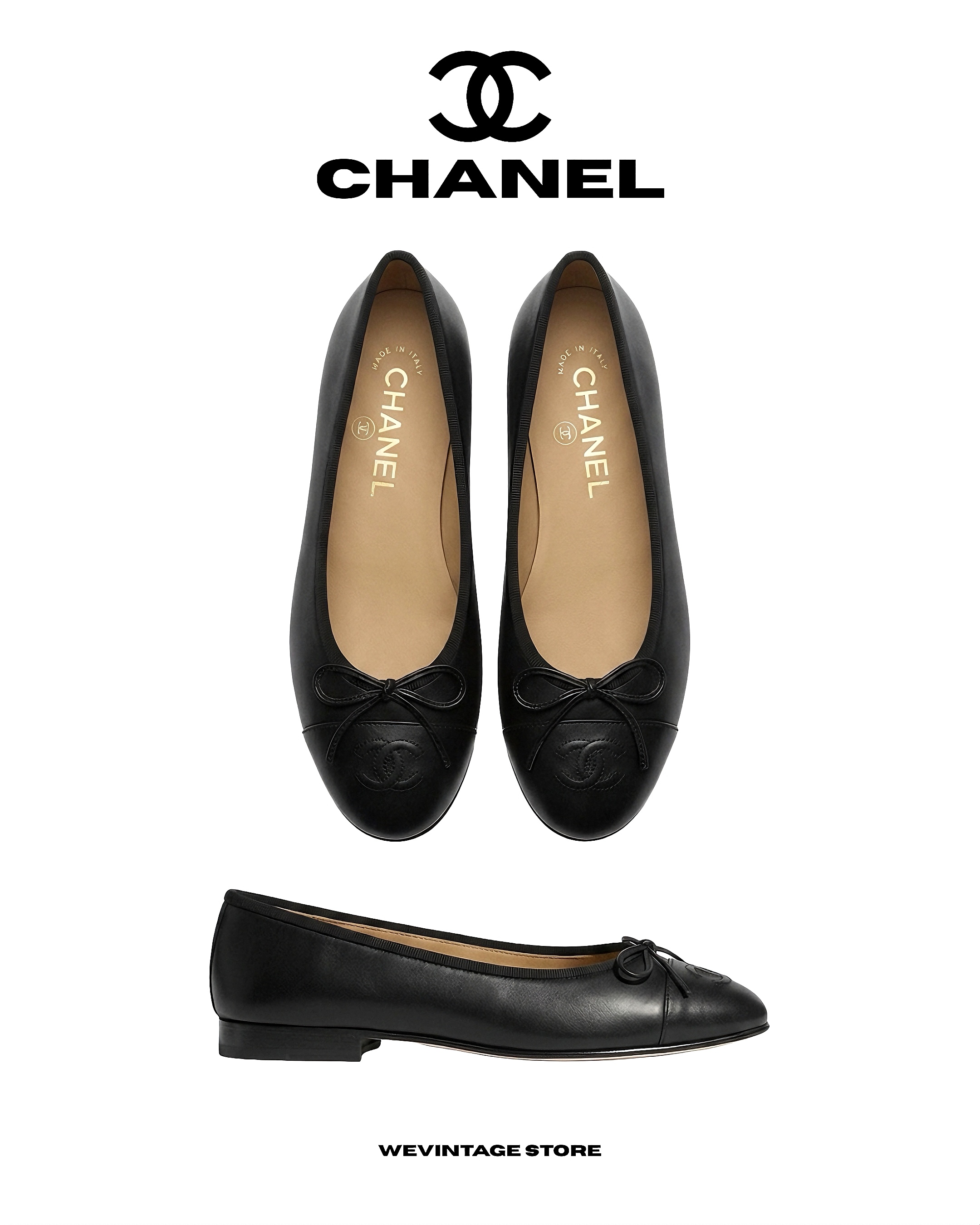 CHANEL BALLET FLATS IN ALL BLACK LAMBSKIN