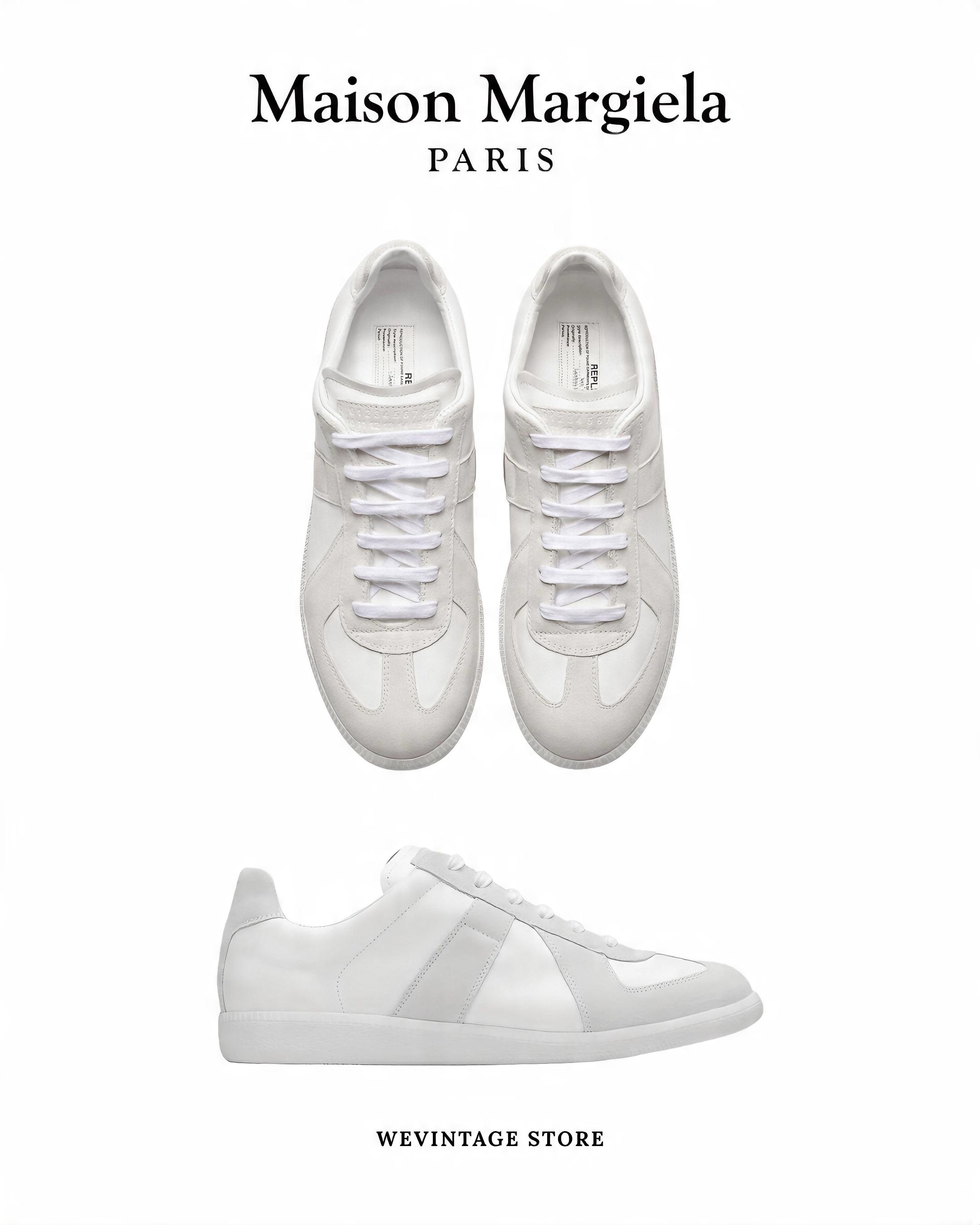 MAISON MARGIELA “REPLICA” LOW-TOP SNEAKERS IN WHITE / NATURAL SUEDE