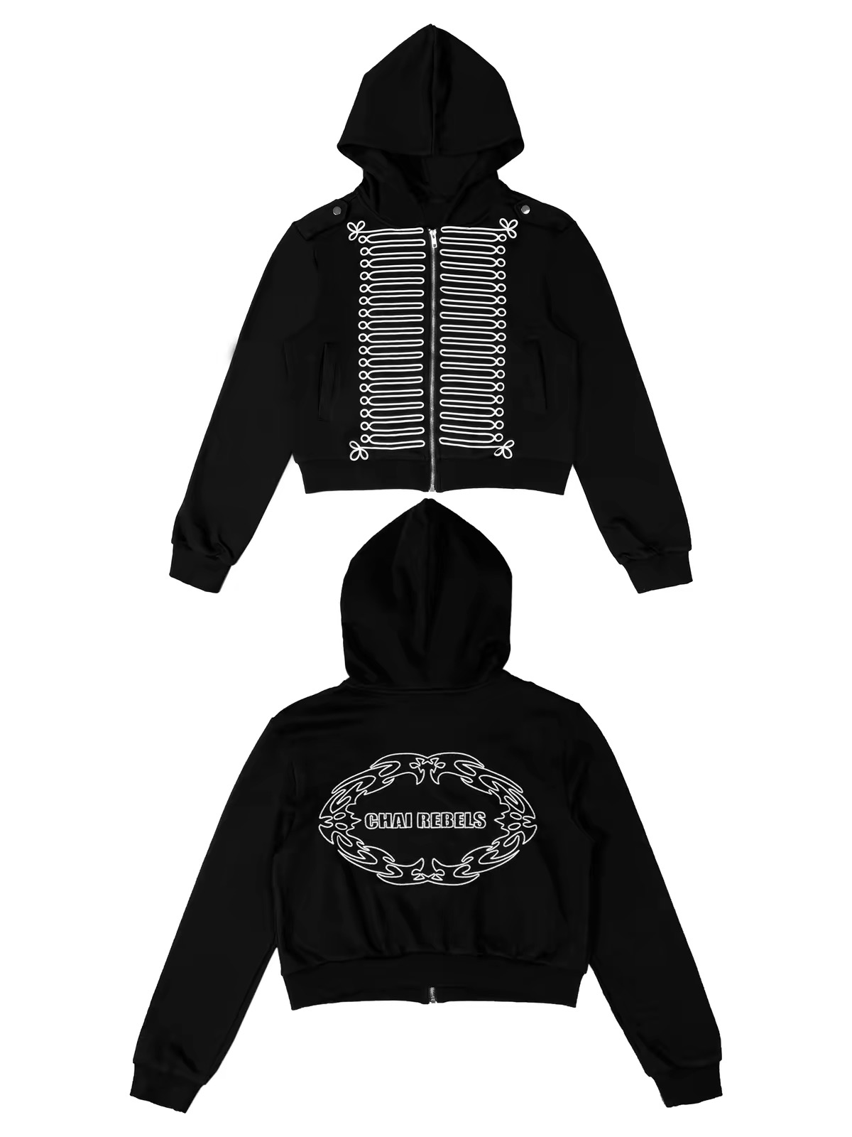 Chai Rebels - Military Style Zip-Up Hoodie (BLACK)