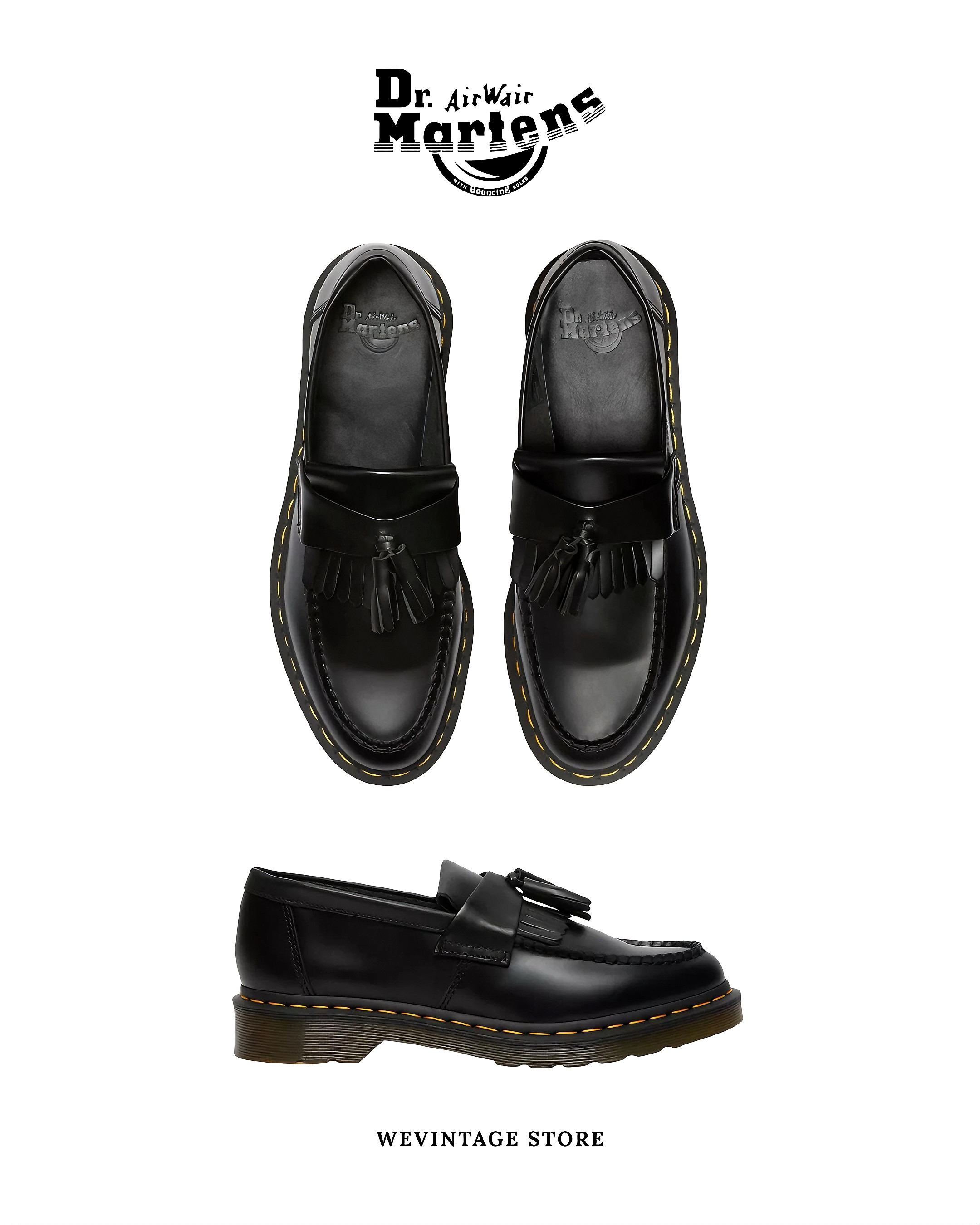 Dr. Martens Adrian Tassel Loafers - Black Polished Smooth